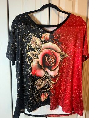 SHEIN women’s red & black rose blouse size 1XL NWOT